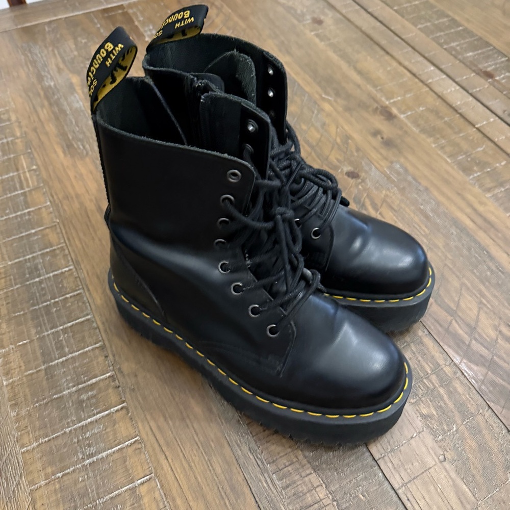 Platform Dr. Martens Black Boots with Yellow Stitching